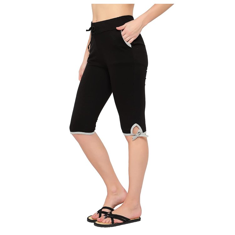 Black Mid Waist Dixcy Scott Slimz Womens Capri Casual Wear Slim Fit